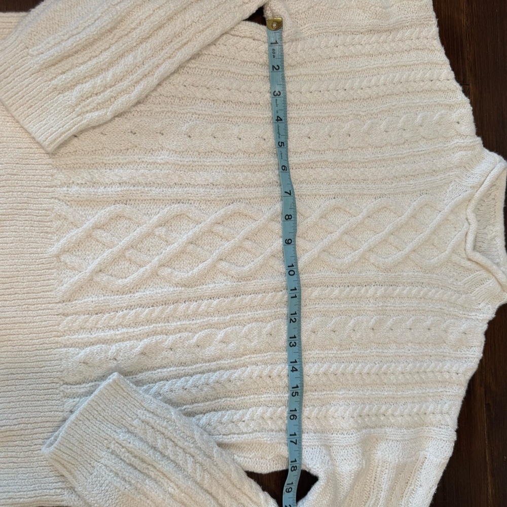 J Crew Sweater Top Womens Size Medium White Cotton Cable Knit Long Sleeve Preppy - Picture 4 of 9